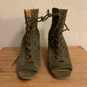 Steve Madden Denay Olive Green Cutout Laceup Block Heels